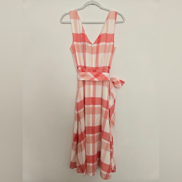 Alex Marie Plaid Sleeveless Button Midi Dress with Belt Pink and White | size 4 - Picture 3 of 6